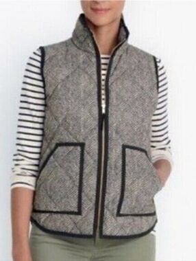 J. Crew Womens Herringbone Excursion Down Vest, Pockets, EUC, Size Small